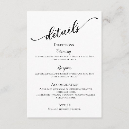 白黒モダンシンプルミニマル詳細結婚ズ エンクロージャーカード (正面)