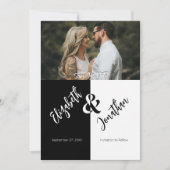 白黒モダンシンプルユニークおもしろい写真結婚ズ セーブザデート (正面)