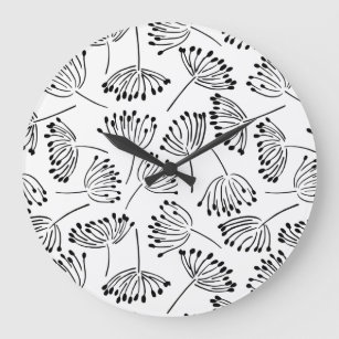 白黒モダンシンプル花柄タンポポ ラージ壁時計