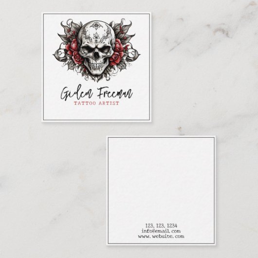 白黒モダンスカルバラタトゥーアーティスト スクエア名刺 (正面/裏面)