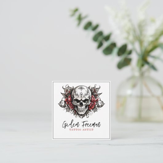 白黒モダンスカルバラタトゥーアーティスト スクエア名刺 (スタンド正面)