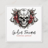 白黒モダンスカルバラタトゥーアーティスト スクエア名刺 (正面)