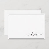 白黒モダンスクリプガーリートのモノグラム名 サンキューカード (正面/裏面)