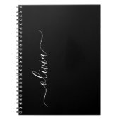 白黒モダンスクリプガーリートのモノグラム名 ノートブック (正面)