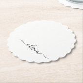 白黒モダンスクリプガーリートのモノグラム名 ペーパーコースター (アングル)