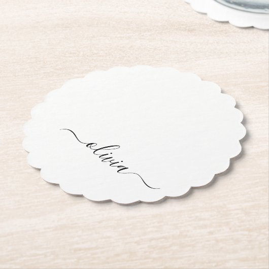 白黒モダンスクリプガーリートのモノグラム名 ペーパーコースター (アングル)