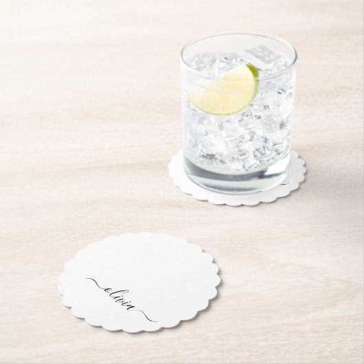 白黒モダンスクリプガーリートのモノグラム名 ペーパーコースター (インサイチュ)