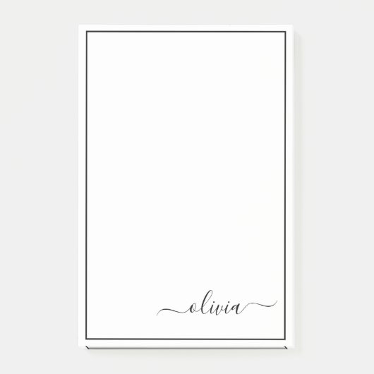 白黒モダンスクリプガーリートのモノグラム名 ポストイット (正面)