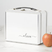 白黒モダンスクリプガーリートのモノグラム名 メタルランチボックス (インサイチュ)