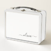 白黒モダンスクリプガーリートのモノグラム名 メタルランチボックス (正面)