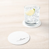 白黒モダンスクリプガーリートのモノグラム名 ラウンドペーパーコースター (インサイチュ)