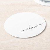 白黒モダンスクリプガーリートのモノグラム名 ラウンドペーパーコースター (アングル)