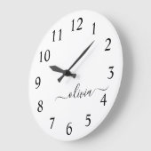 白黒モダンスクリプガーリートのモノグラム名 ラージ壁時計 (傾斜)