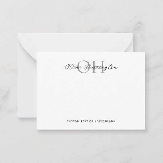 白黒モダンスクリプトのクラシックタイポグラフィ ノートカード (正面)