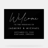 白黒モダンスクリプトの結婚歓迎 アクリルサイン (正面)