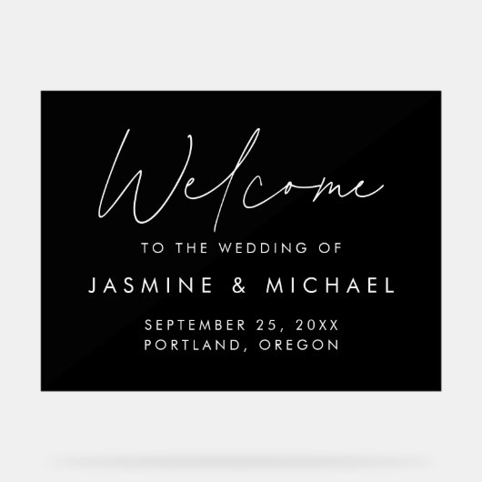 白黒モダンスクリプトの結婚歓迎 アクリルサイン (正面)