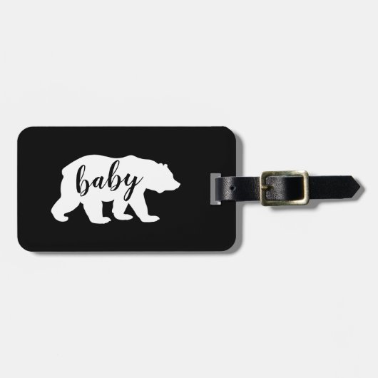 白黒モダンスクリプトベビーベアーシルエット ラゲッジタグ (正面横)