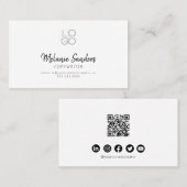 白黒モダンスクリプトQRコード名刺 名刺 (正面/裏面)