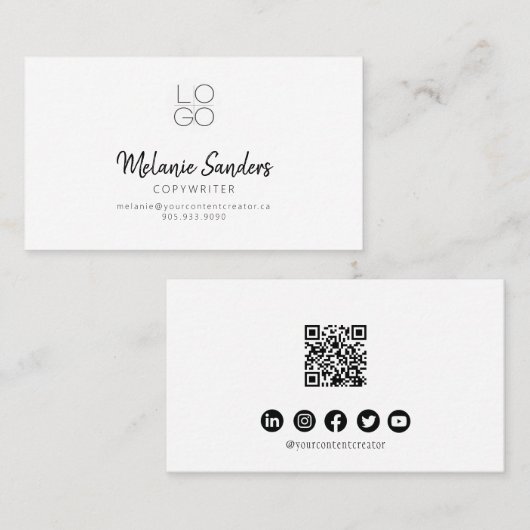 白黒モダンスクリプトQRコード名刺 名刺 (正面/裏面)