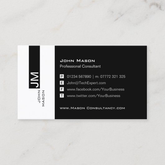 白黒モダンソーシャルメディアの名刺 名刺 (正面)