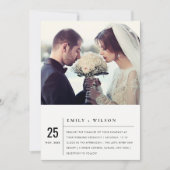 白黒モダンタイポグラフィの結婚写真 招待状 (正面)