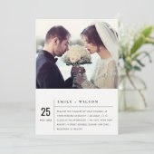 白黒モダンタイポグラフィの結婚写真 招待状 (スタンド正面)