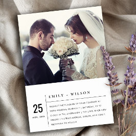 白黒モダンタイポグラフィの結婚写真 招待状