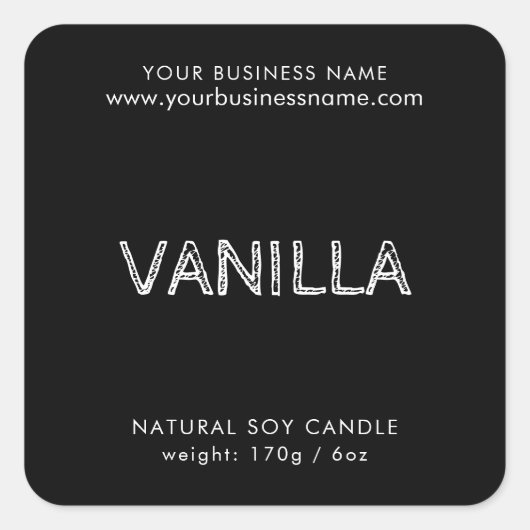 白黒モダンタイポグラフィろうそく製品ラベル スクエアシール (正面)
