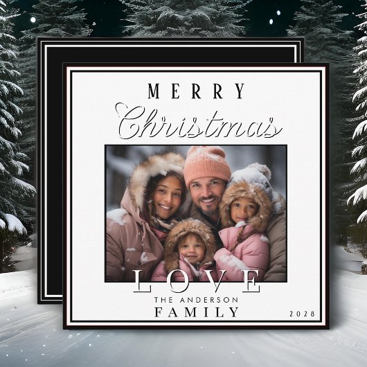 白黒モダンタイポグラフィクリスマスフォト シーズンカード