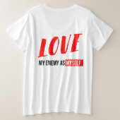 白黒モダンタイポグラフィグラフィック文字 プラスサイズTシャツ (デザイン裏面)