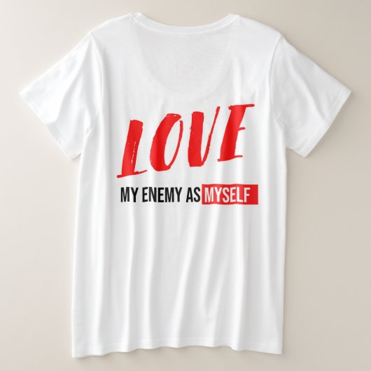 白黒モダンタイポグラフィグラフィック文字 プラスサイズTシャツ (デザイン裏面)