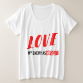 白黒モダンタイポグラフィグラフィック文字 プラスサイズTシャツ (デザイン正面)