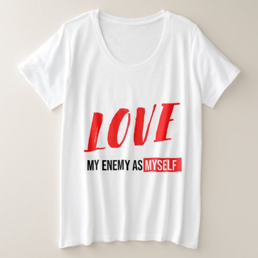 白黒モダンタイポグラフィグラフィック文字 プラスサイズTシャツ (デザイン正面)