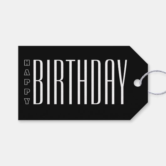 白黒モダンタイポグラフィハッピーバースデー ギフトタグ (正面(横))