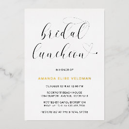 白黒モダンタイポグラフィブライダルルンチョン金ゴールド 箔招待状