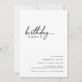 白黒モダンタイポグラフィミニマル誕生日 招待状 (正面)
