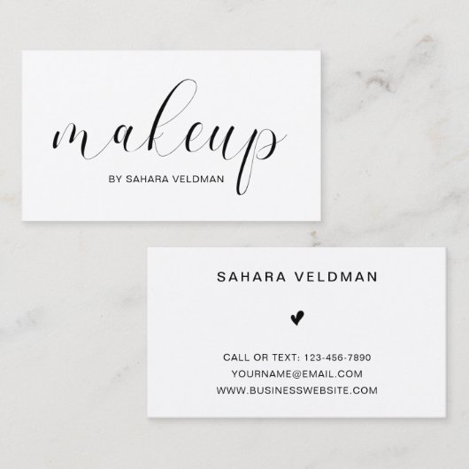 白黒モダンタイポグラフィメイクアップアーティスト 名刺 (正面/裏面)