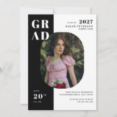 白黒モダンタイポグラフィ写真卒業 招待状 (正面)