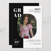 白黒モダンタイポグラフィ写真卒業 招待状 (正面/裏面)