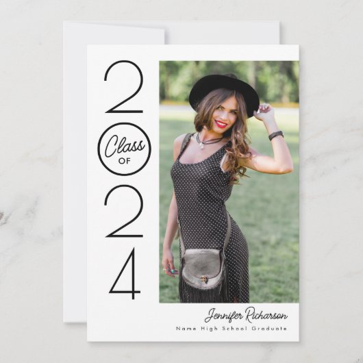 白黒モダンタイポグラフィ写真卒業 案内状 (正面)