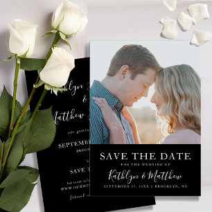 白黒モダンタイポグラフィ写結婚真 セーブザデート