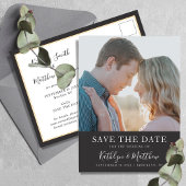 白黒モダンタイポグラフィ写結婚真 案内ポストカード