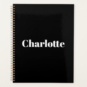 白黒モダンタイポグラフィ名前をカスタムするモノグラム プランナー手帳