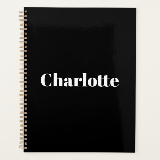 白黒モダンタイポグラフィ名前をカスタムするモノグラム プランナー手帳 (正面)