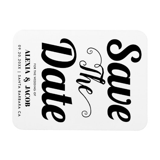 白黒モダンタイポグラフィ日付の保存 マグネット (横)