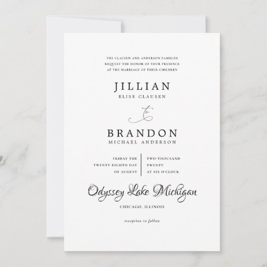 白黒モダンタイポグラフィ結婚ズ 招待状 (正面)