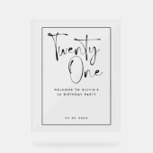 白黒モダンタイポグラフィ21歳の誕生日 アクリルサイン (正面)