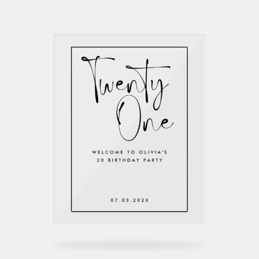 白黒モダンタイポグラフィ21歳の誕生日 アクリルサイン (正面)