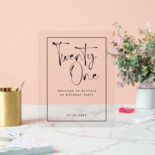 白黒モダンタイポグラフィ21歳の誕生日 アクリルサイン (ウェディング)