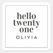白黒モダンタイポグラフィ21歳の誕生日 スクエアシール (正面)
